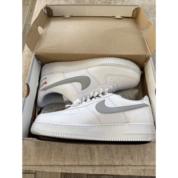 Nike Air Force 1 \'07 White Wolf Grey Picante Red Shoe FD0666-100 Men\'s Size 14